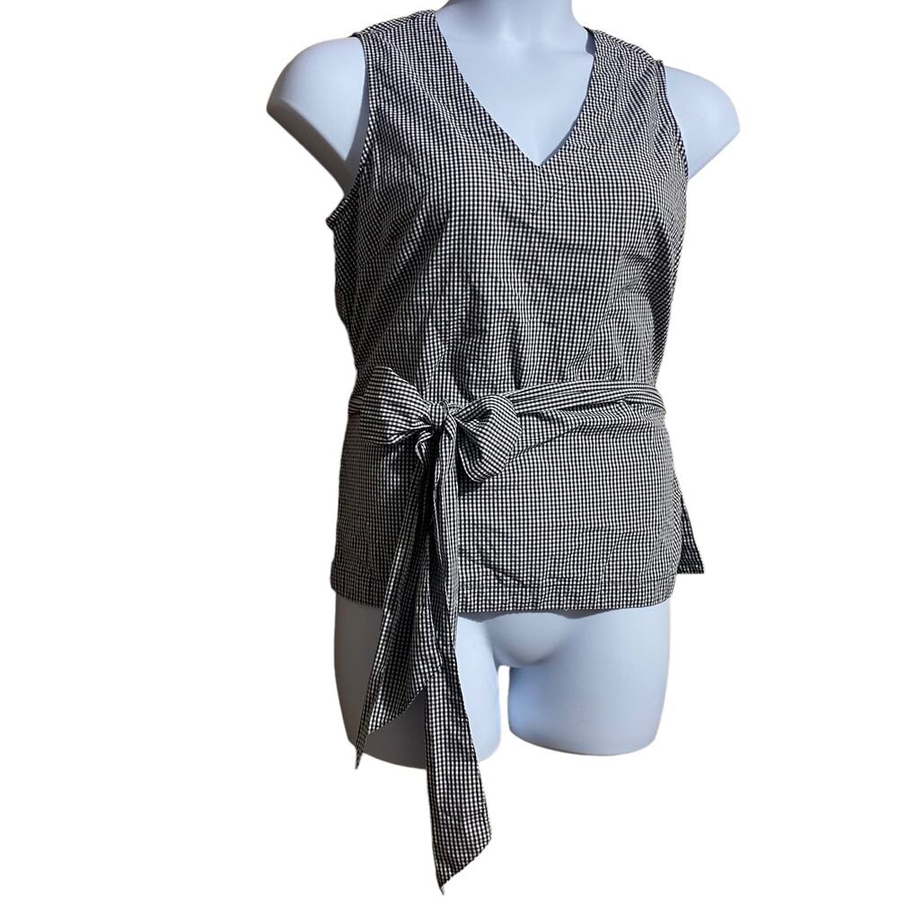 MAX Jeans black and white gingham belted tie sleeveless blouse Medium